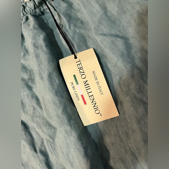 Terzo Millennio Women's Green Ruffle Top Off Shoulder Pure Linen Italy L NWT - Picture 7 of 10